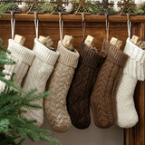 Farmhouse Knitted Personalized Christmas Stockings: 6 Pack 18 Inch Earth Tones Christmas Stockings, Rustic Cozy Hanging Xmas Stockings Decorations for Family Holiday Decor, White Beige Brown Pawliss