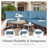 Sophia & William Wicker Patio Furniture Set, Curved Outdoor Sofa 4 Seats Conversation Set with Coffee Table, L-Shaped Outdoor Sectional for Backyard, Porch, Blue Sophia & William