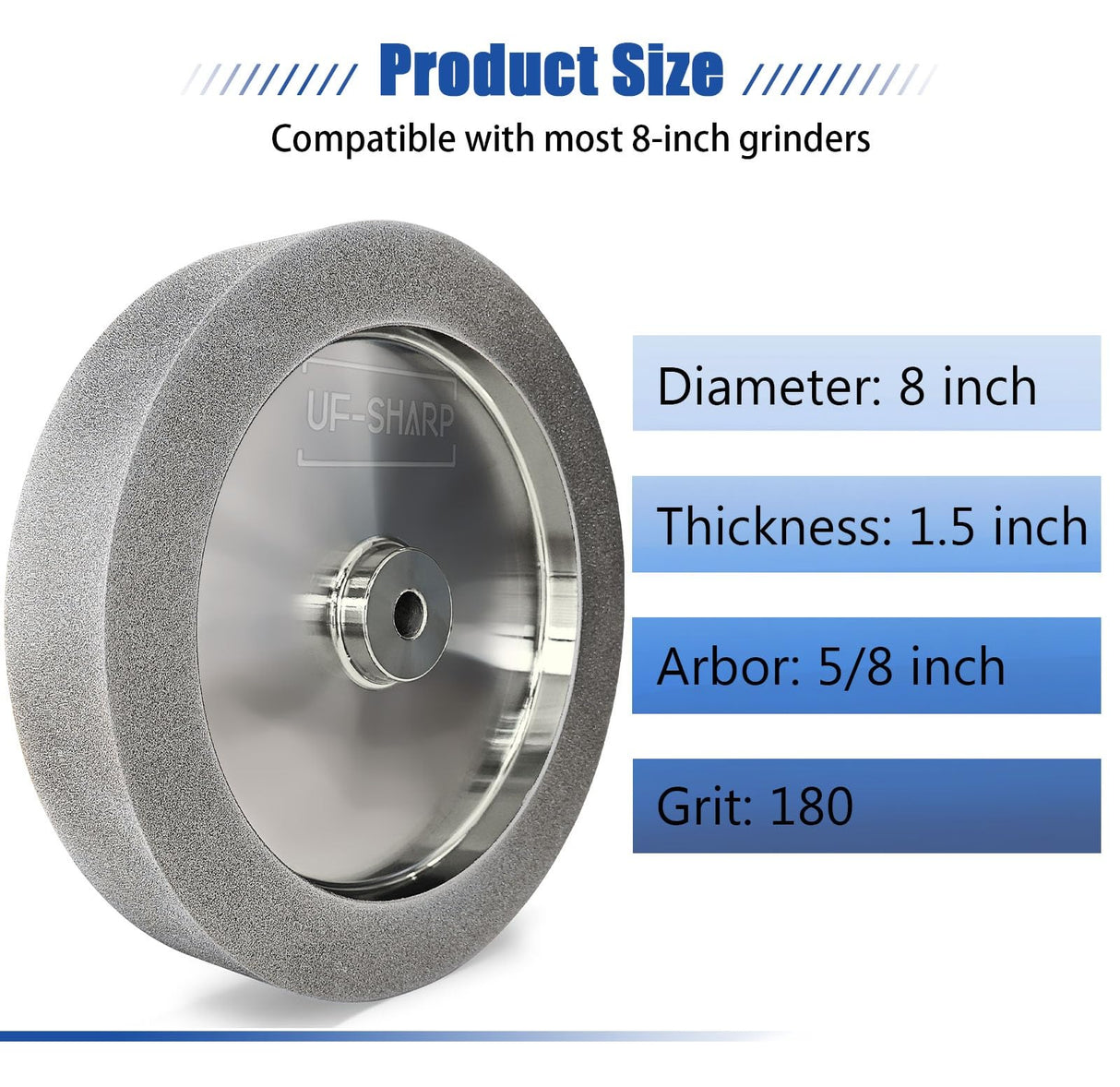 Mega Square CBN Grinding Wheel 8 inch, 1.5" Wide, 5/8" Arbor, 320 Grit for Sharpening Woodturning Tool、Knife、High Speed Steel Tool，Fits Most 8" Bench Grinder (320 Grit) UF-SHARP