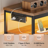 Huuger LED TV Stand for Bedroom, 47 Inch Dresser with Power Outlets, Entertainment Center for 55, 50, 43 Inch TV, 6 Drawer Dresser for Bedroom, Chest of Drawers with Shlef, PU Leather, Rustic Brown Huuger