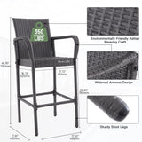 Outdoor Bar Stools Set of 2, 2-Piece Patio Bar Stools with Armrests, All Weather Rattan Bar Chairs with Backrest, Wicker Bar Stools for Backyard, Garden, Pool, Balcony and Deck, Dark Grey ANXIN PATIO