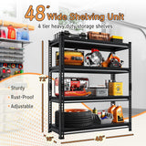 SUPPNEED Adjustable Shelving Units and Storage, 48”W Garage Shelving Heavy Duty,2000LBS Loads 4-Tier Garage Storage Shelves, Metal Shelves for Living Room,Pantry,48”W×16”D×72”W,Black SUPPNEED