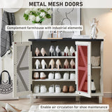 JXQTLINGMU Shoe Storage Cabinet, 38" Wide Farmhouse Shoe Cabinet with Mesh Doors and Adjustable Shelves, Rustic Wooden Shoe Organizer, Modern Large Shoe Cabinet Storage for Entryway, Off White JXQTLINGMU