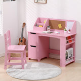 GarveeHome Kids Study Desk and Chair Set, Wooden School Learning Table with Storage, Hutch and Bulletin Board, Children Computer Desk with Chair, Small Toddler Desk for Home, School, Pink GarveeHome
