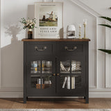 ChooChoo Farmhouse Sideboard Buffet Cabinet with Storage, Coffee Bar Cabinet with Glass Doors, Entryway Cabinet for Kitchen, Living Room, Black ChooChoo