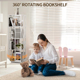 Rengue Rotating Bookshelf, 4-Tier 360 Revolving Bookcase Spinning Bookshelf Square Corner Bookshelf Organizer Storage Rack for Small Space,Bedroom, Study Room, White Rengue