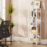 TUTOTAK Bookshelf, 5-Tier Tall Book Shelf, Narrow Bookcase for Small Space, DIY Stackable Bookshelf, for Living Room, Office, Study, Entryway, Industrial, White BS01BW005 TUTOTAK
