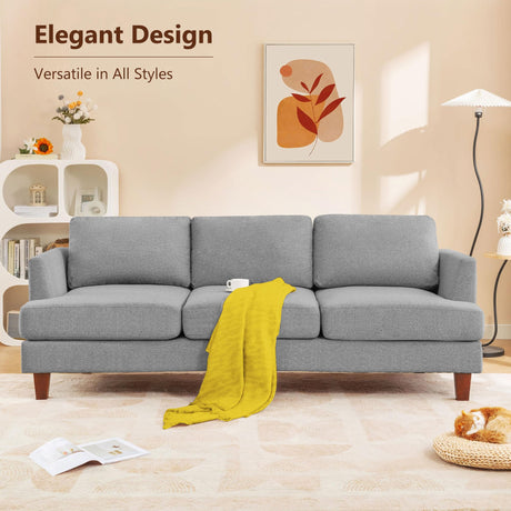 Busaurus 3 Seater Sofa Couch with Deep Seats, 89" Mid Century Modern Upholstered Sofa with Armrests, Comfy Couches for Living Room, Bedroom, Apartment and Office (Grey) Busaurus