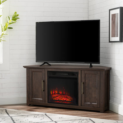 Crosley Furniture Camden Corner Fireplace TV Stand for 50+ inch TVs, Entertainment Center with Storage Shelves, Dark Walnut