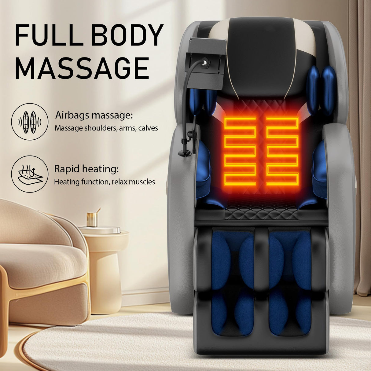 Massage Chair Full Body, Zero Gravity Massage Chair with Auto Modes, Airbag Massage, 6 Fix Point Rollers, Foot Massage, Heating, Touch Screen Controller, Gray Home Relaxation Recliner with Massage Msutree