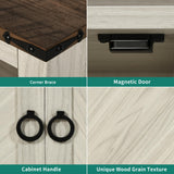 DWVO Kitchen Pantry Cabinet,Microwave Stand with Power Outlet,Food Pantry Hutch with LED Lights,Coffee Bar Cabinet with Storage,Farmhouse Buffet Sideboard with LED Lights, Off White+Walnut Grain DWVO