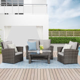 Wisteria Lane 4 Piece Outdoor Patio Furniture Sets, Wicker Conversation Set for Porch Deck, Gray Rattan Sofa Chair with Cushion Wisteria Lane