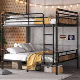 Duxelifin Full Over Full Bunk Bed for Teens & Kids, Heavy-Duty Metal Bunkbeds Industrial Convertible Bunk Bed Frame with High Safety Rails and Ladders, No Box Spring Needed (Black) Duxelifin