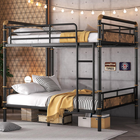 Duxelifin Full Over Full Bunk Bed for Teens & Kids, Heavy-Duty Metal Bunkbeds Industrial Convertible Bunk Bed Frame with High Safety Rails and Ladders, No Box Spring Needed (Black) Duxelifin
