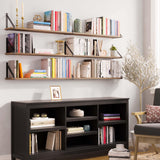 Wallniture Bora 60" x 6" Rustic Floating Shelves for Wall, Shelves for Bedroom, Office & Kitchen Storage Shelf, Wall Bookshelf, Set of 3, Burnt, Wood Wallniture