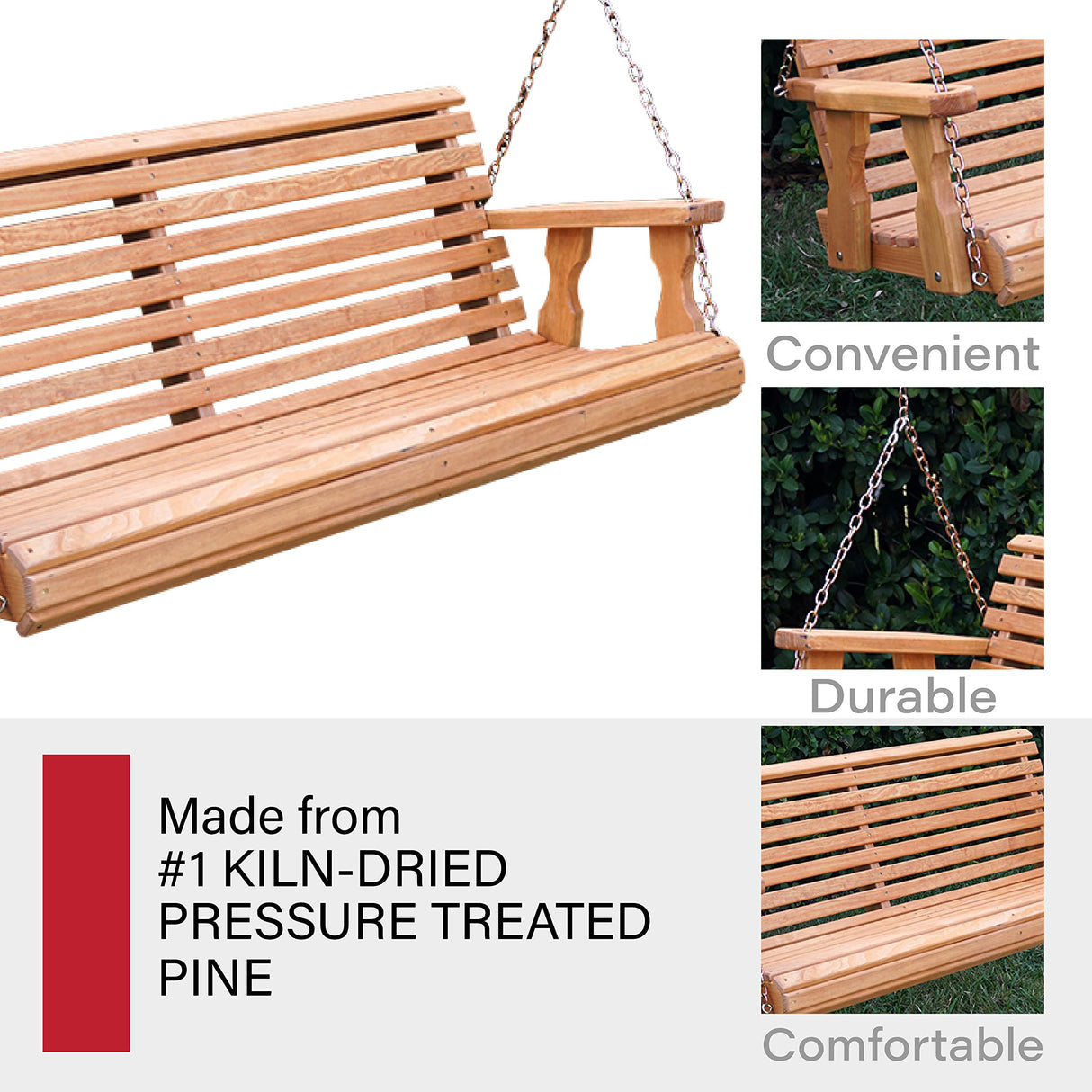 Amish Casual Heavy Duty 800 Lb Roll Back Treated Porch Swing with Hanging Chains (4 Foot, Cedar Stain) Amish Casual