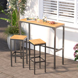 AECOJOY 3-Piece Outdoor Bar Set, Patio Bar Height Table and Chairs Set 47" Rectangular Pub Height Bar Table with 2 Bar Stools Patio Pub Bar Set for Balcony, Porch AECOJOY