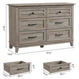 GarveeHome 6 Dresser for Bedroom, 47 in Wide Drawer Dresser with Storage Freestanding, Wooden Closet Storage Chest for Living Room, Bedroom, Entryway, Grey GarveeHome