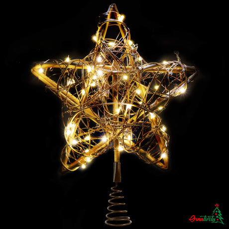 Ornativity Rattan Star Tree Topper - Christmas Rustic LED Light Up Tree Topper with Xmas Lights Holiday Decoration 12" Ornativity