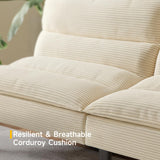 ONBRILL 64" Futon Sofa Bed, Corduroy Sofa Bed Couch with Adjustable Backrest, Convertible Loveseat Sleeper Sofa with Sturdy Wooden Legs, Comfy White Couches for Living Room, Bedroom, Office ONBRILL