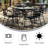 Flash Furniture 5-Piece Patio Dining Set with 31.5" Square Glass Metal Table and 4 Stackable Slat Back Chairs, Indoor/Outdoor Bistro Table and Chairs Set, Black Flash Furniture