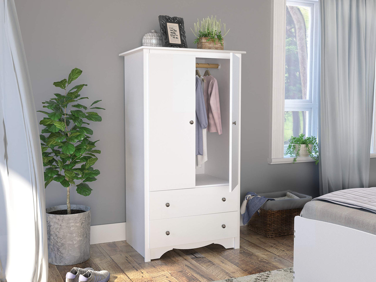 Prepac Sonoma Wardrobe Cabinet: Armoire Dresser for Bedroom with Adjustable Shelf. Features 2-Door Wardrobe Closet & 2 Drawers, Ideal Closet for Bedroom, 22"Dx31.5"Wx58.75"H, White - WDC-3359 - WoodArtSupply