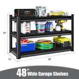 Rufokisa 48" W 3-Tier Garage Shelving Heavy Duty, 1680LBS Loads Garage Storage Shelves, Metal Shelving Units and Storage Racks, Industrial Utility Shelf Heavy Duty,48" Wx16 Dx39 H, Black Rufokisa