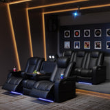 Airadlis Home Theater Seating Seats, Movie Theater Chairs Theater Recliner with 7 Colors Ambient Lighting, Lumbar Pillow, Touch Reading Lights, Tray Table (Black, Row of 3) Airadlis