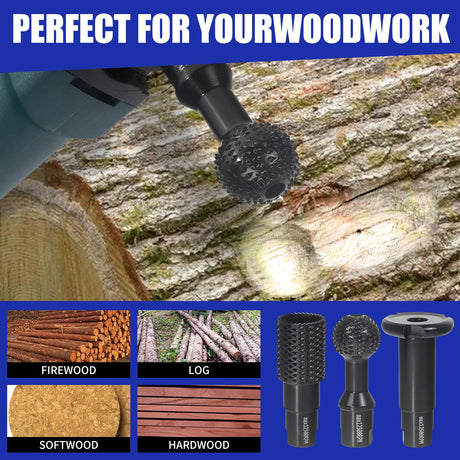 3 PCS Upgraded Wood Grinder Ball Gouge with 5/8-11 Thread for 4 1/2 and 5 Inch Angle Grinder Attachments, Power Carving Tools with Sphere Rotary Burr Carbide Steel Electric for Wood Hollowing Slotting Pomsare