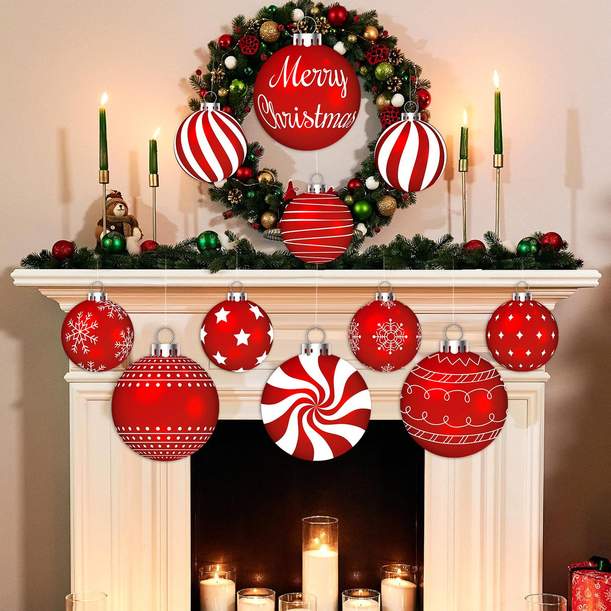 Huwena 24 Pcs Christmas Decorations Outdoor Christmas Hanging Ornaments Peppermint Candy Yard Signs Double Sided Lawn Decorations Peppermint Ornaments for Xmas(Red) Huwena