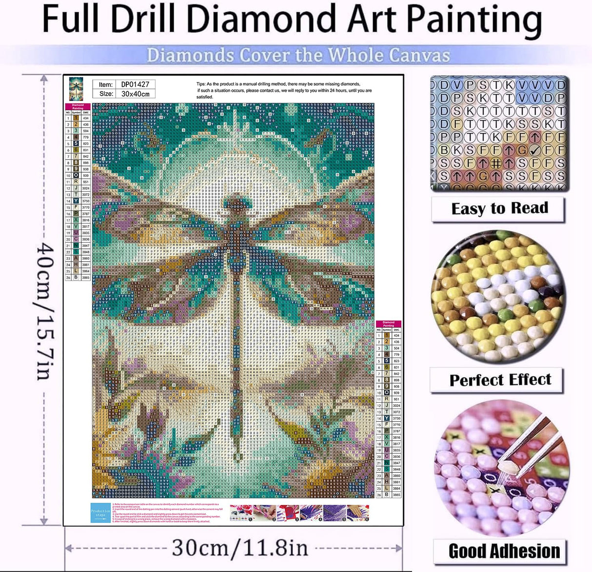 AIBOERL Dragonfly Diamond Art Kits for Adults,Dragonfly 5D Diamond Painting Kits for Adults Beginners,DIY Full Round Drill Diamond Dot Painting Gem Art Kits for Adult, Home Wall Decor 12x16Inch AIBOERL