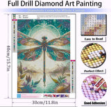 AIBOERL Dragonfly Diamond Art Kits for Adults,Dragonfly 5D Diamond Painting Kits for Adults Beginners,DIY Full Round Drill Diamond Dot Painting Gem Art Kits for Adult, Home Wall Decor 12x16Inch AIBOERL