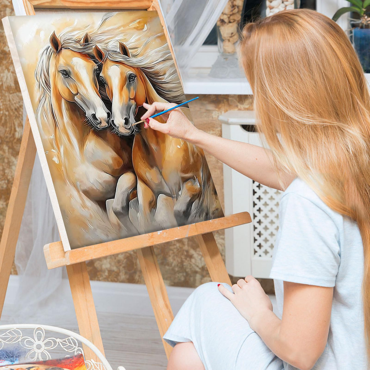 Bowetile Framed Paint by Numbers Horse for Adults Beginners, Adults' Paint-by-Number Horse Kits, Easy Adult Paint by Number Kits on Canvas, Acrylic Animals Number Painting for Home Decor, 8x12in Bowetile