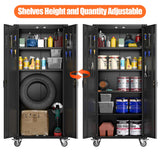 SUXXAN Metal Storage Cabinets with Wheels, 72" Steel Lockable Storage Cabinet with Adjustable Shelves Pegboards and Hooks for Office School Garage Warehouse Utility Room, Assembly Require, Black SUXXAN