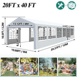 GARTOO 20' x 40' Heavy Duty Party Tent - Outdoor Wedding Gazebo Event Shelter Canopy with Removable Sidewall & 4 Sand Bags for Outdoor Event, Wedding, Birthday Party GARTOO