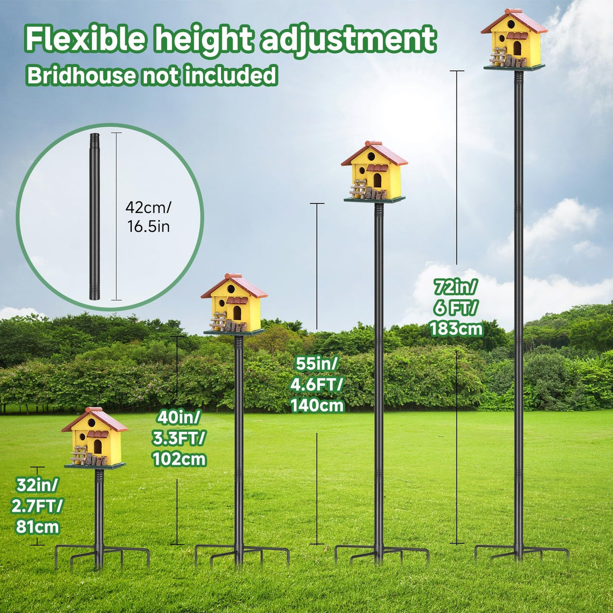 Proerr 79In Smart Bird Feeder Pole Mount Kit,Adjustable Bird House Pole for Outdoors Heavy Duty, Metal Birdhouse Stand for Outside Multiple Mounting Option(Black Finish) PROERR