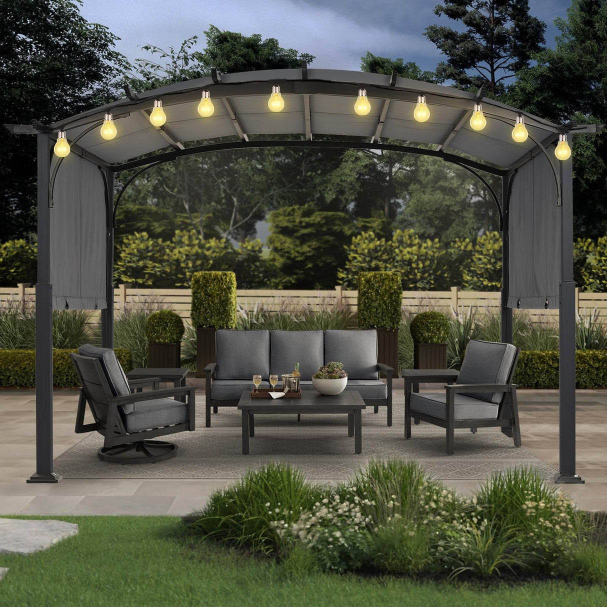 MASTERCANOPY 10x12ft Outdoor Retractable Pergola with Sun Shade Canopy Patio Metal Garden Pergola,Dark Grey MASTERCANOPY