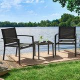 Greesum 3 Pieces Patio Furniture Outdoor Bistro Set Textilene Fabric Chairs for Lawn, Garden, Balcony, Poolside with A Glass Coffee Table, Black Greesum