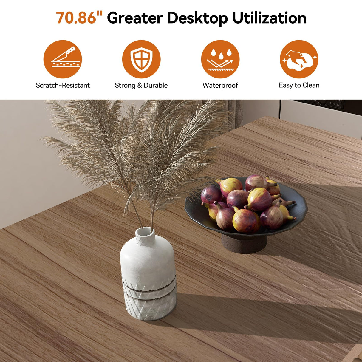 ELECWISH Dining Table for 6-8 People, 71 Inch Wood Rectangular Farmhouse Kitchen Table, Large Industrial Dinner Table with Strong Metal Frame for Dining Room, Outside ELECWISH