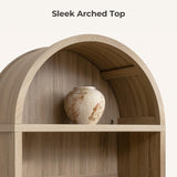 SICOTAS Book Shelf Arched Cabinet Bookshelf Arch 84.2" Tall Bookcase 5 Tier Large Bookshelves with Doors Storage Rattan Boho Wide Book Shelves Case for Living Room Kitchen Office Bedroom Library SICOTAS