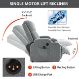 PELUMY Manual Lift Recliner Chair for Elderly with Massage & Heat, Oversized Heavy Duty 350 lbs Recliner with Cup Holders & USB Ports, Infinite Positioning Lift Chair for Adults (Linen Fabric, Grey) PELUMY