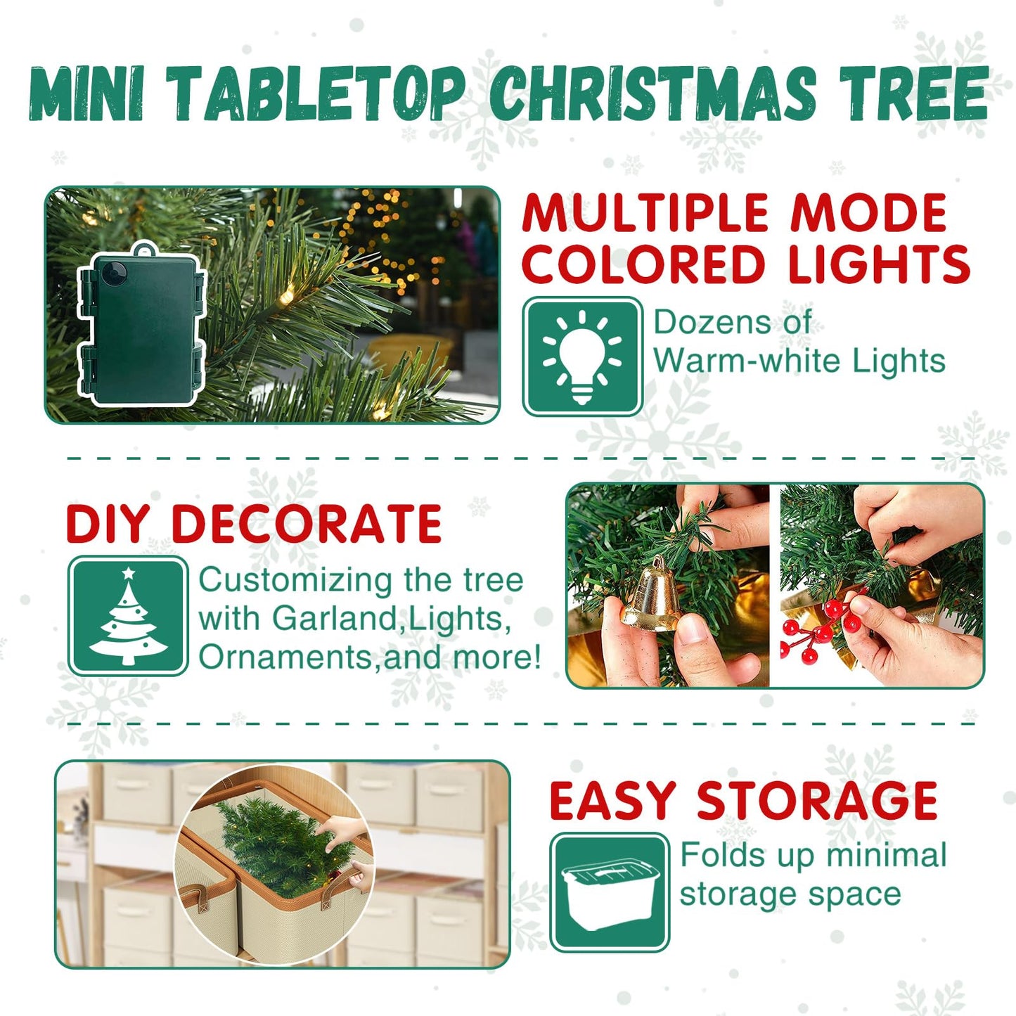 Pre-lit Artificial Mini Christmas Tree | Leeheeyee 2ft Tabletop Christmas Tree with 50 LED Lights, Battery Operated Small Xmas Pine Tree with Burlap Base for Table Desk Home Christmas Decor