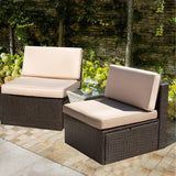 Devoko 2 Pieces Patio Furniture Sets All-Weather Outdoor Sectional Armless Sofa (Beige) Devoko