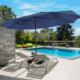 Tangkula 15 Ft Twin Patio Umbrella with 48 LED Lights, Double-Sided Outdoor Umbrella W/ Auto-Charging Solar Panel, Extra-Large Outdoor Market Umbrella W/ Hand-Crank System for Poolside, Garden & Backyard (Navy Blue) Tangkula