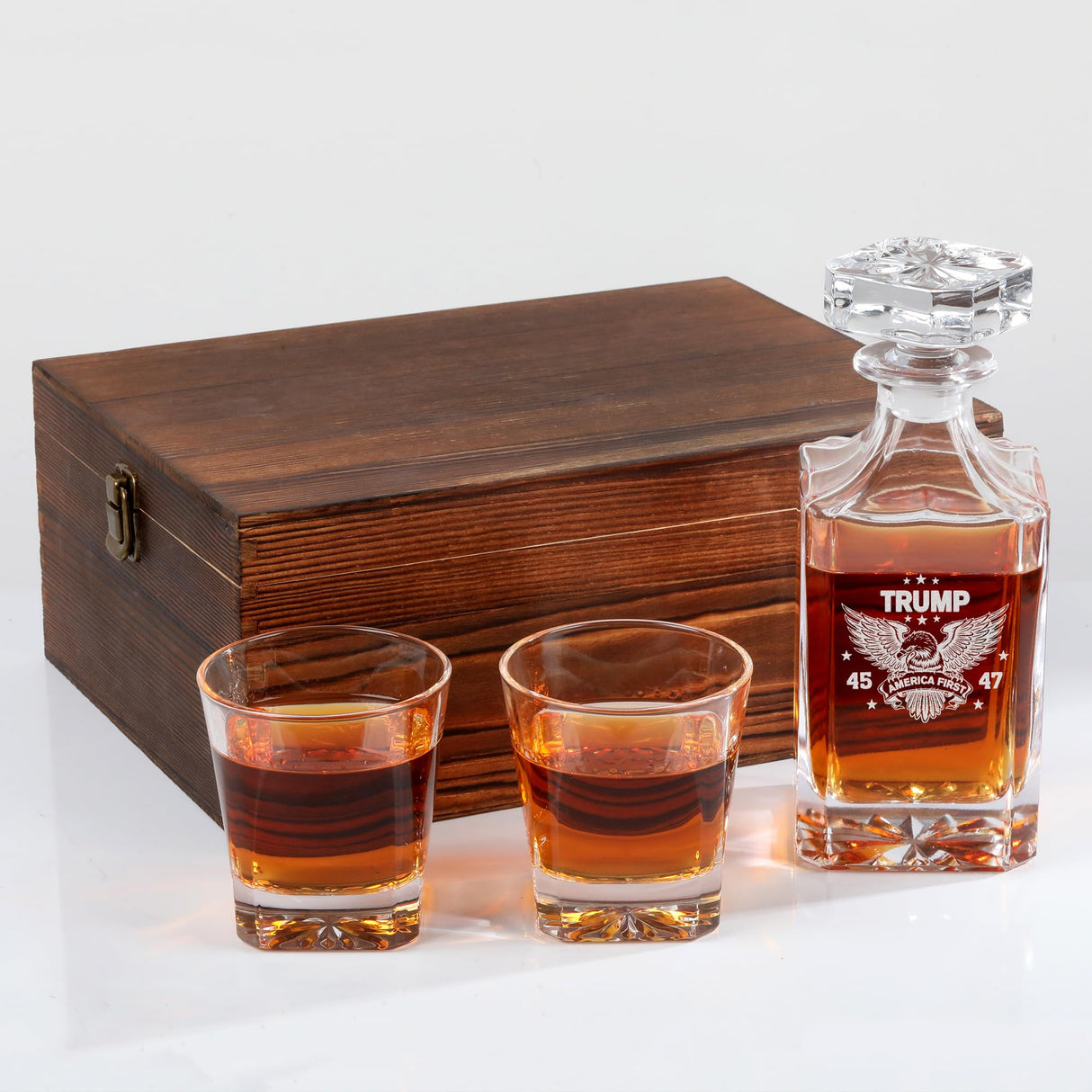 Trump Whiskey Decanter Set, Conservative Gift, Inauguration Day Engraved 45-47 Liquor Decanter 25oz, Whiskey Glasses Set With Wood Box, Gift for Trump Supporters,Trump For Presidency (Trump Decanter) Yay! Personalized Gifts