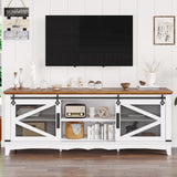 IDEALHSOUE Farmhouse TV Stand 75 Inch Entertainment Center White TV Console Modern Media Furniture Wood TV Console Cabinet with Sliding Barn Door and Adjustable Shelf for Living Room Bedroom IDEALHOUSE