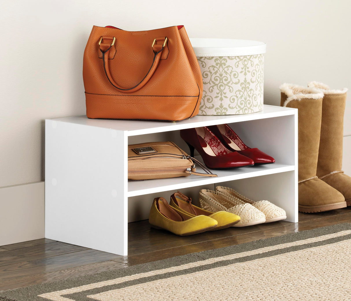 Whitmor Wood Stackable 2-Shelf Shoe Rack, White, 24 inches Whitmor