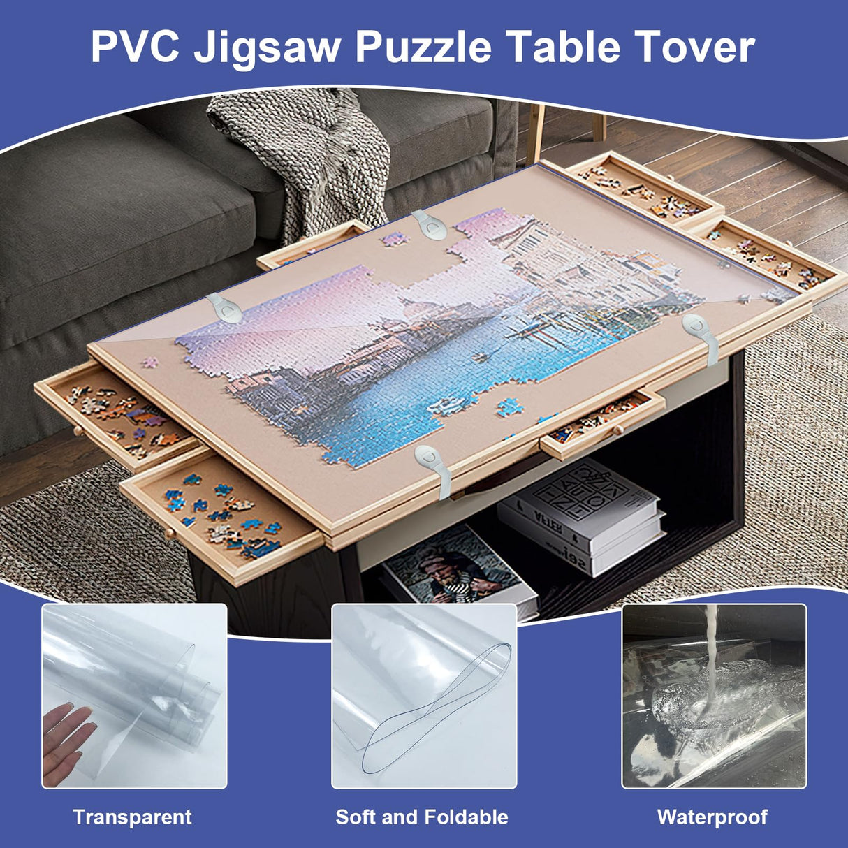 2 Roll Puzzle Board Cover Mat 34x26 Inch with 12 PCS Locking Buckles for 1500 Piece Jigsaw Puzzle Table Puzzle Table Replace Cover (Cover Mat Only) BOUTICOL