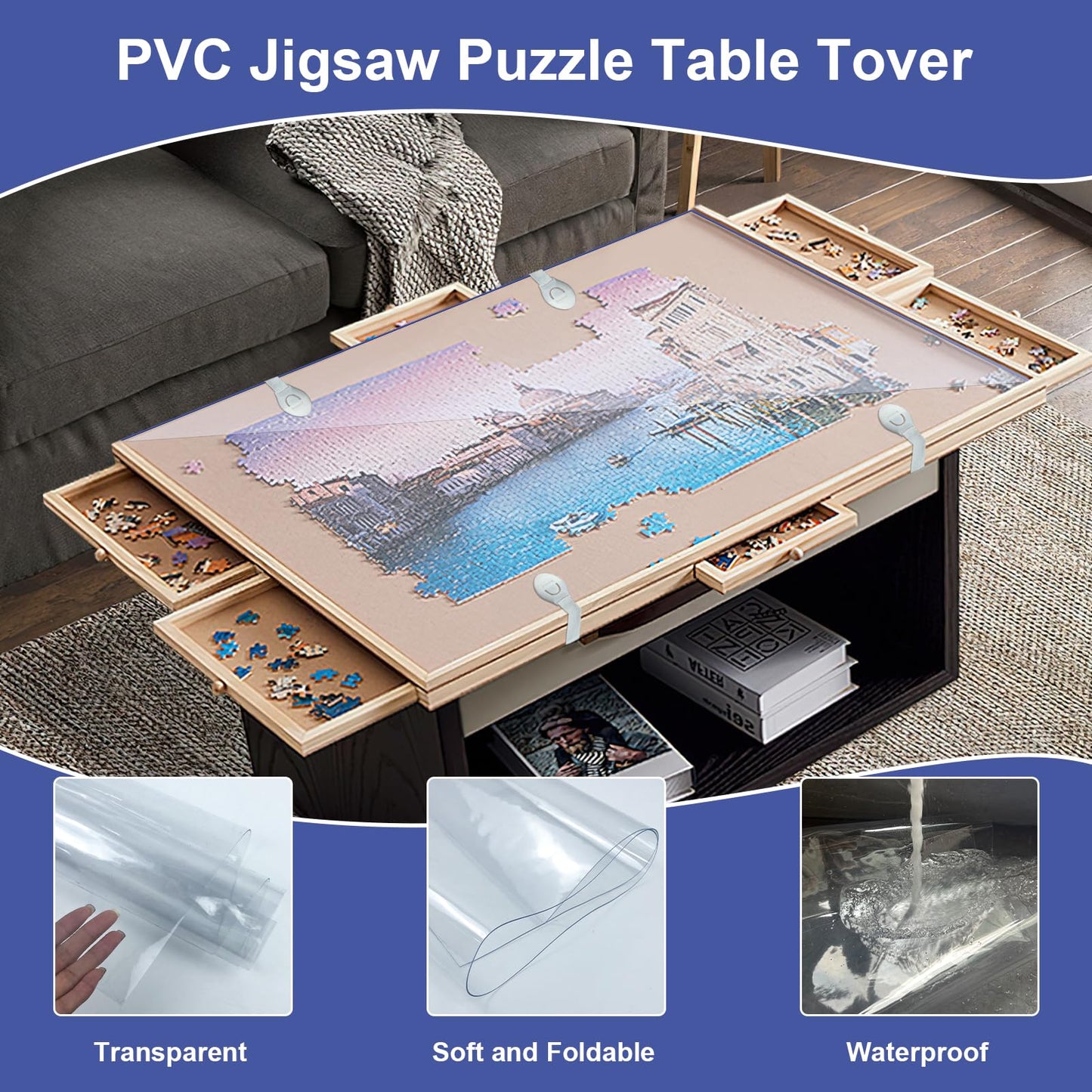 2 PCS Puzzle Board Cover Mat 34x26 Inch Jigsaw Puzzle Table Cover mat with Locking Buckles for 1500 Piece Jigsaw Puzzle Table Puzzle Table Replace Cover (Cover mat only)