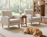 Farmhouse Striped Accent Chair for Living Room Set of 1, Linen Fabric Modern Comfy Armchairs with Cushion, Upholstered Striped Reading Chairs for Bedroom Couch Chair with Wood Legs, Khaki LIVINOVA